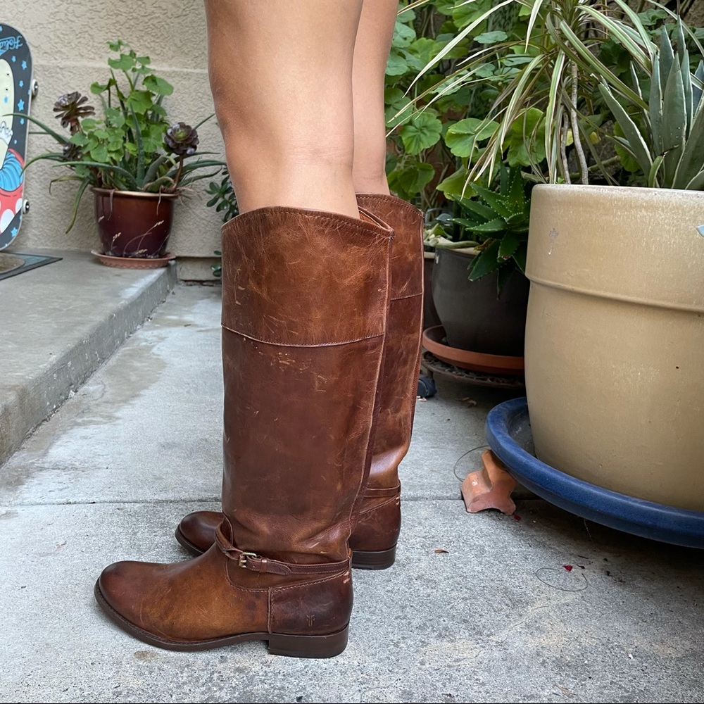 New orange brown Frye grunge leather riding boots